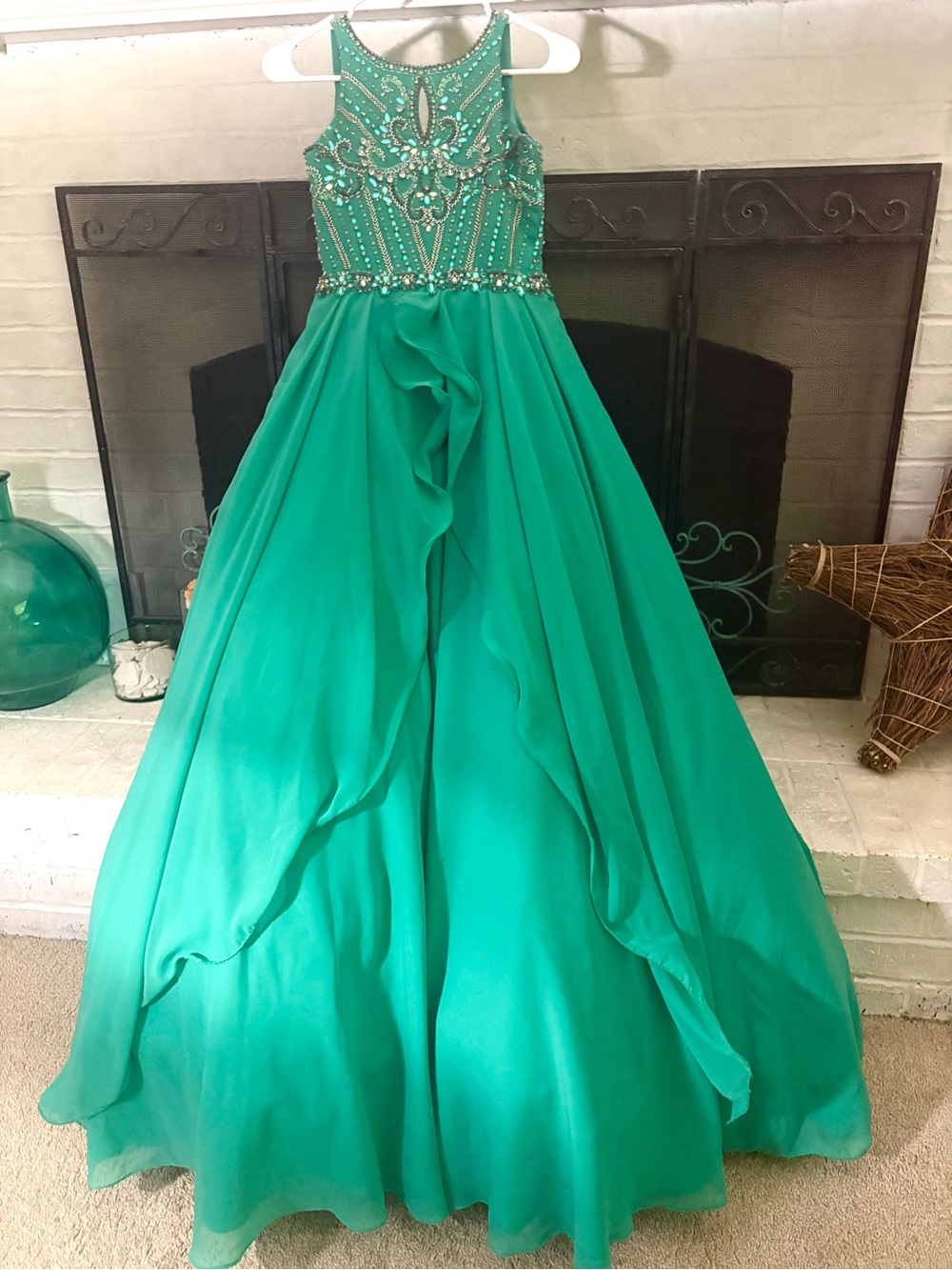 Rachel Allan Perfect Angels Girls Size 12 Green/Teal Embellished Pageant Dress